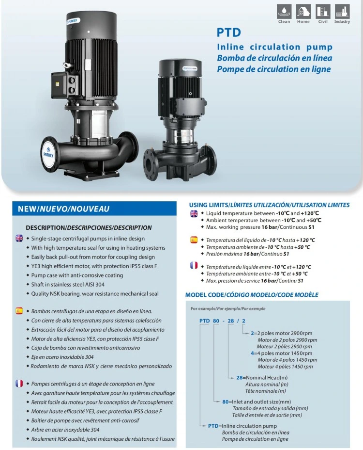 Ptd Vertical Inline Centrifugal Circulation Pump for Booster